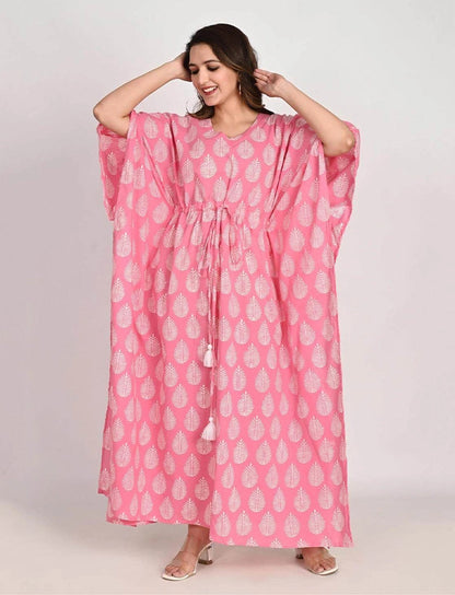 Royal Pink Jaipuri Printed Maternity Kaftan