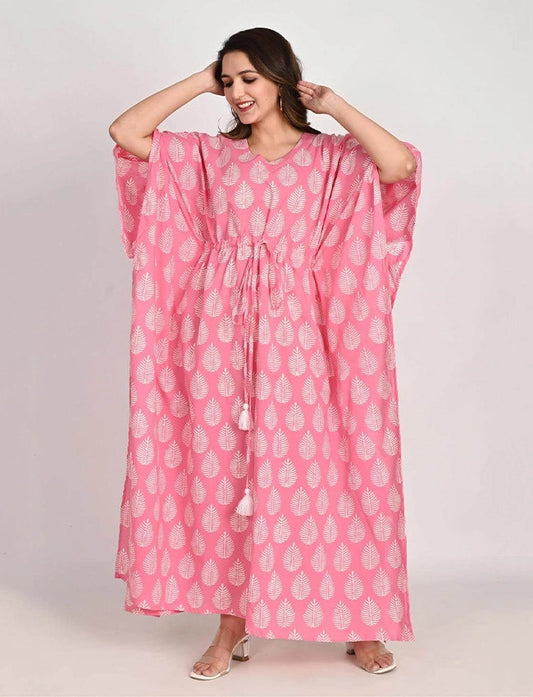 Royal Pink Jaipuri Printed Maternity Kaftan