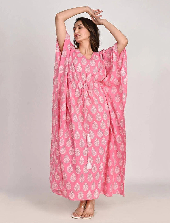 Royal Pink Jaipuri Printed Maternity Kaftan
