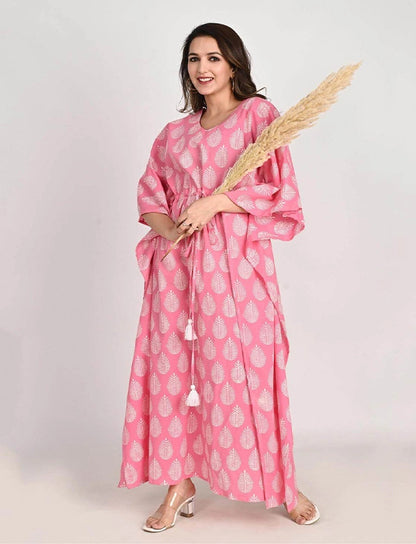 Royal Pink Jaipuri Printed Maternity Kaftan