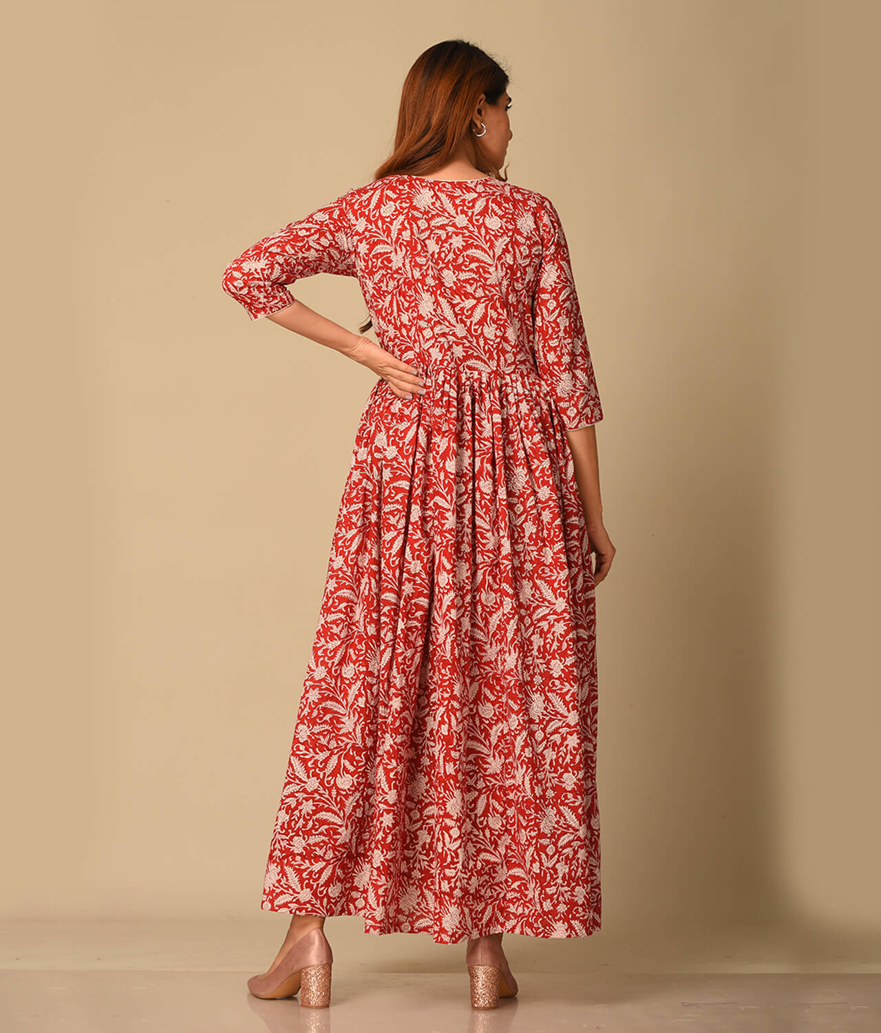 Cotton Kaftan Red Printed