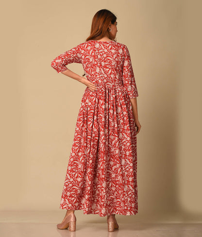 Cotton Kaftan Red Printed