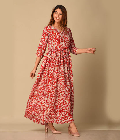 Cotton Kaftan Red Printed