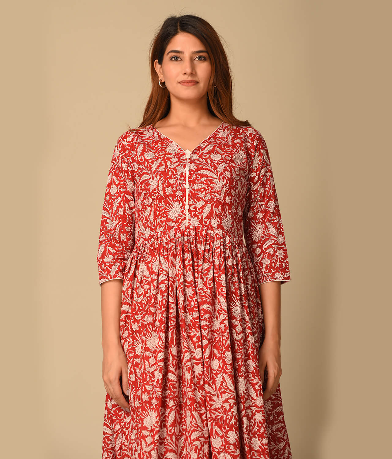 Cotton Kaftan Red Printed