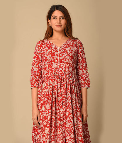 Cotton Kaftan Red Printed