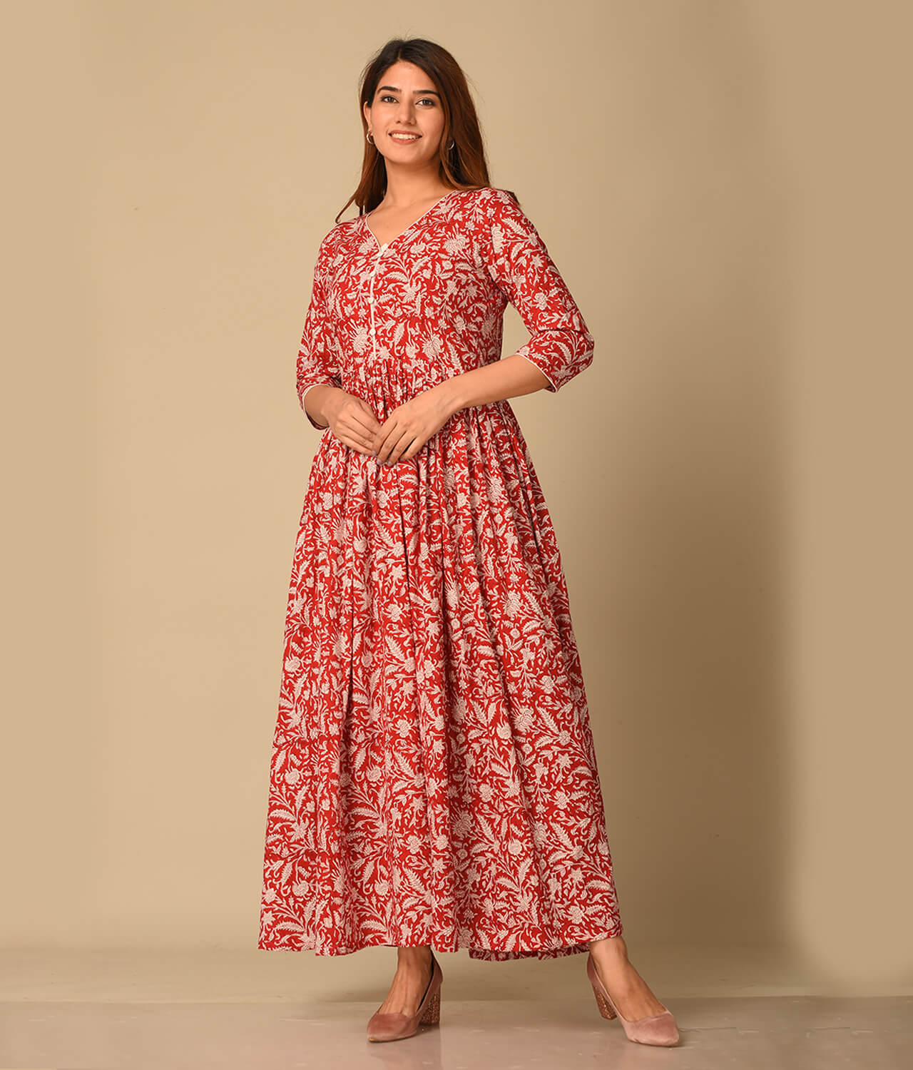 Cotton Kaftan Red Printed