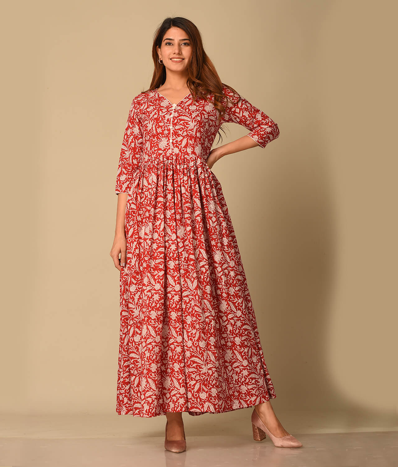 Cotton Kaftan Red Printed