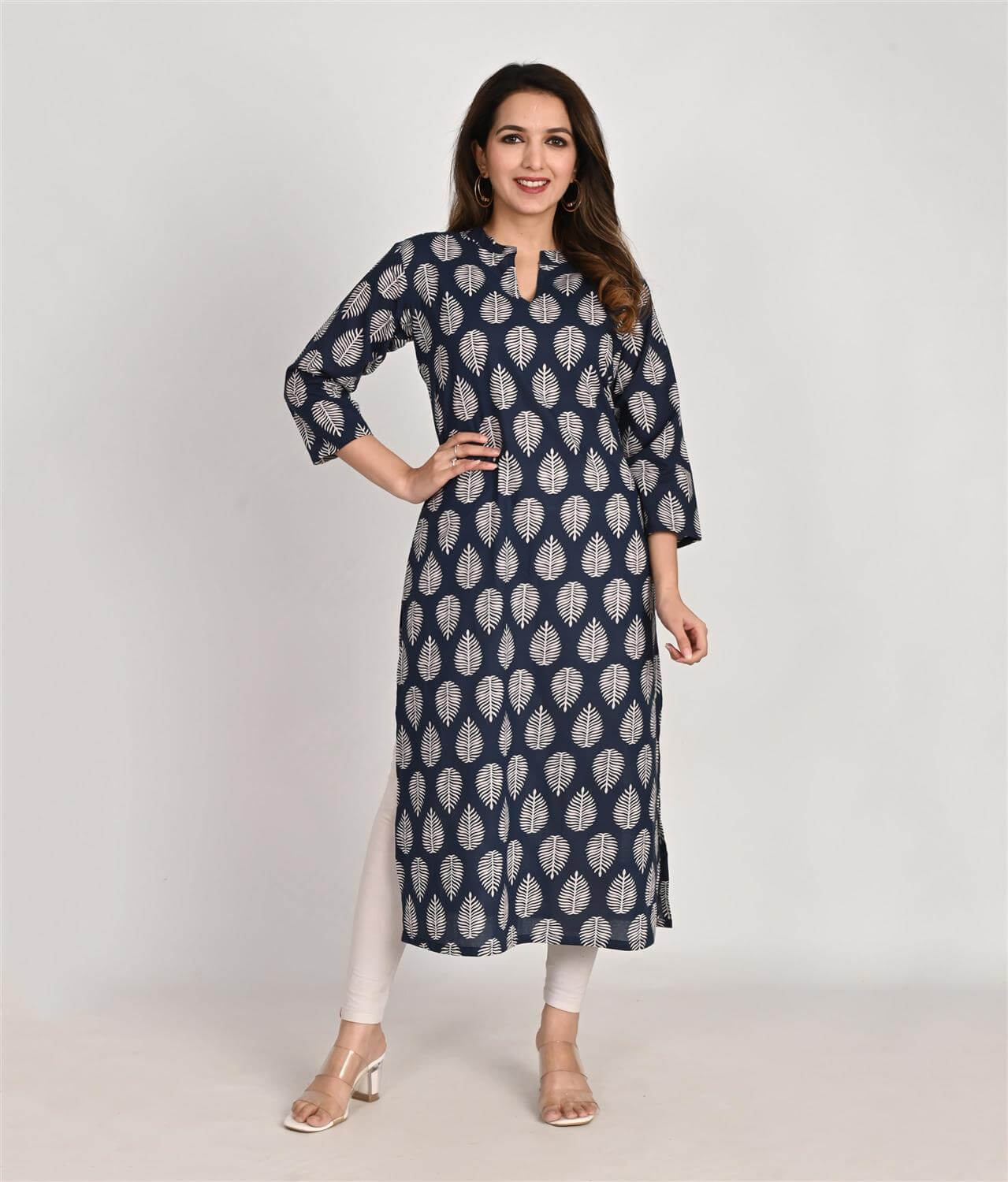 Floral Printed blue Cotton Kurta