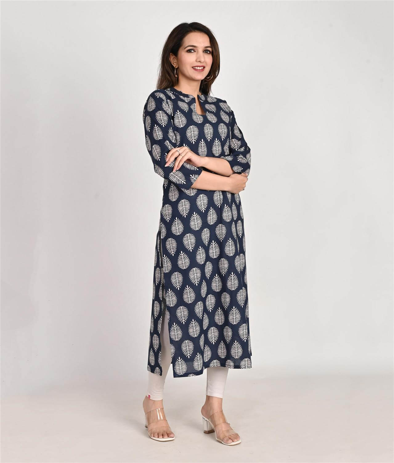 Floral Printed blue Cotton Kurta