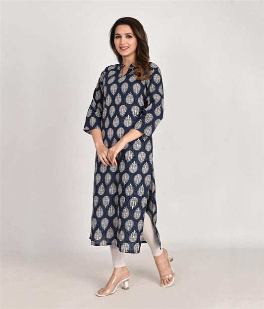 Floral Printed blue Cotton Kurta