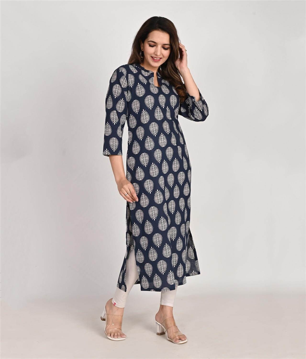 Floral Printed blue Cotton Kurta