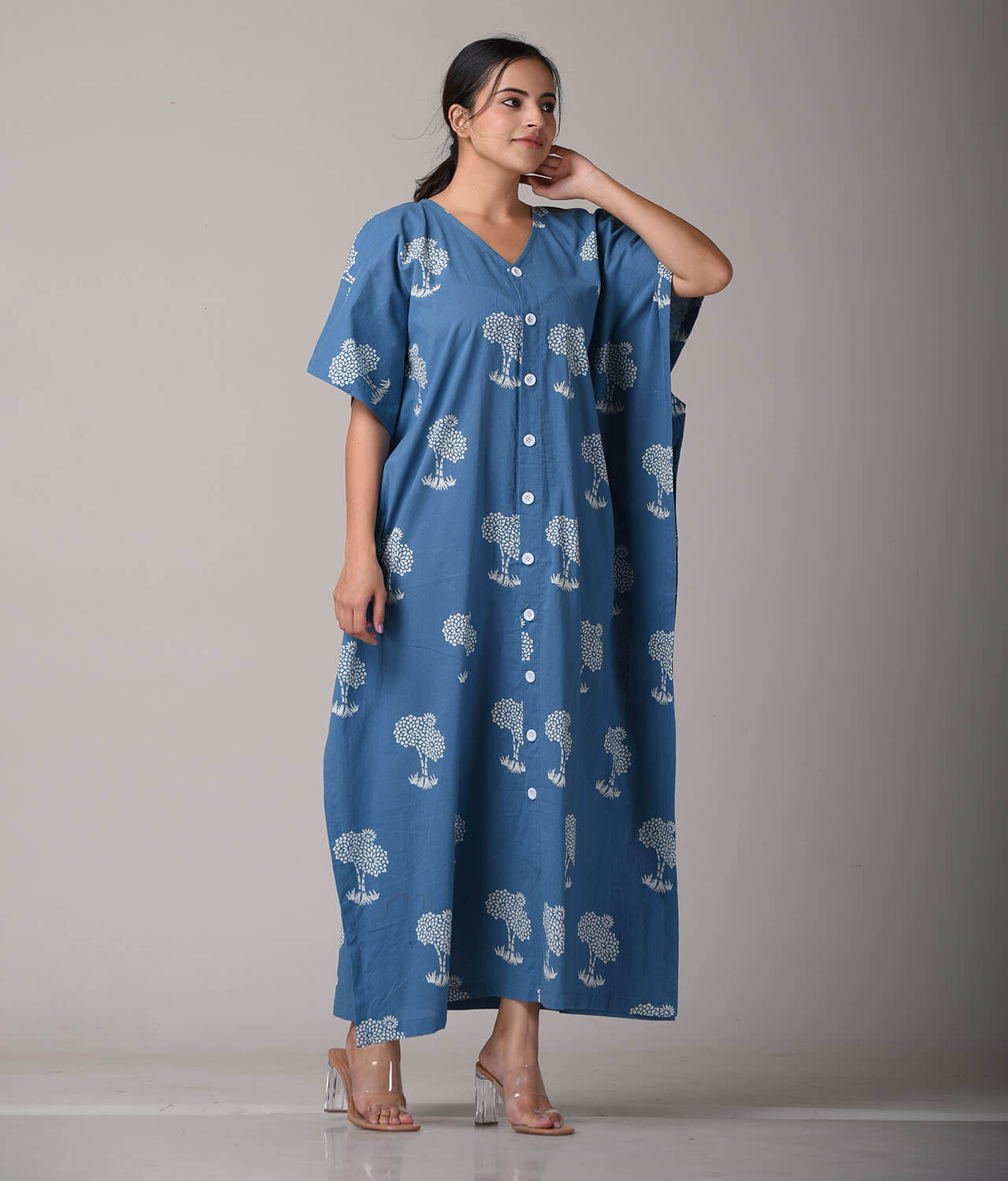 Hand Block Printed Button Down Top with Lace Detailing