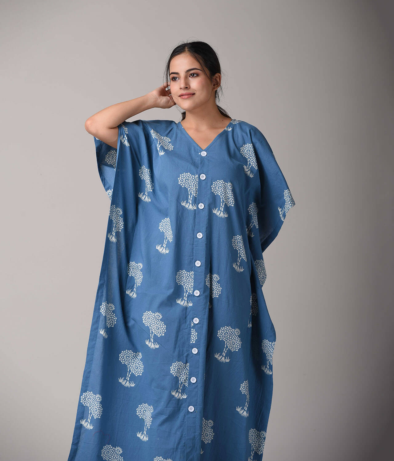 Hand Block Printed Button Down Top with Lace Detailing