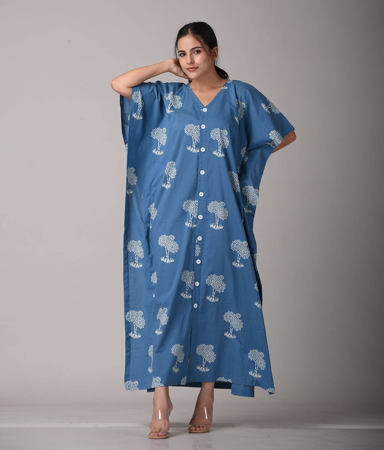 Hand Block Printed Button Down Top with Lace Detailing