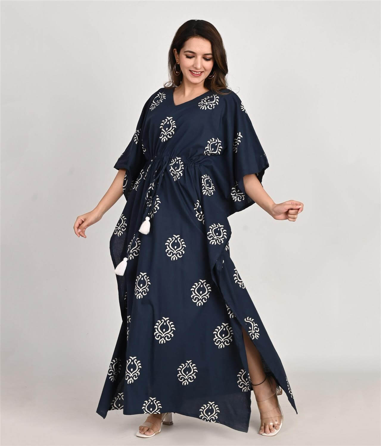 Indigo Blue Jaipuri Print Maternity Cotton Kaftan