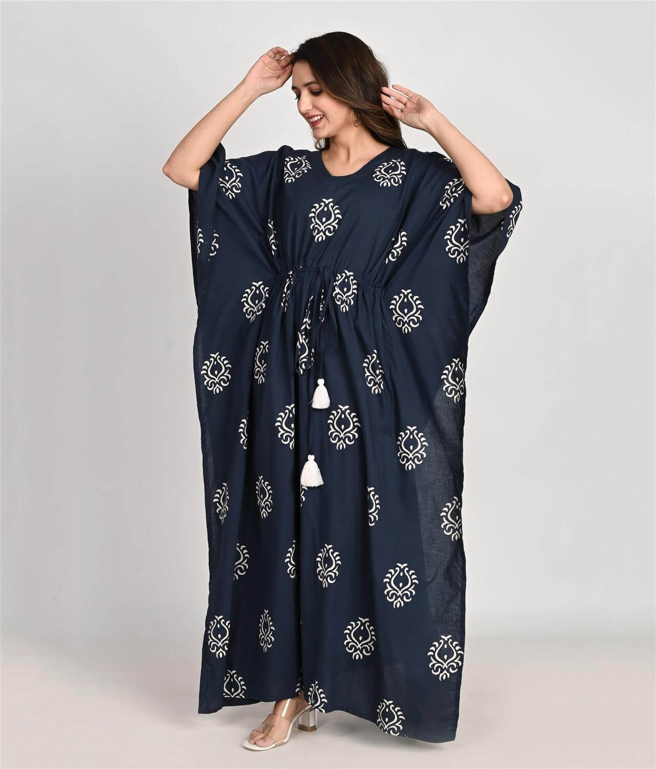 Indigo Blue Jaipuri Print Maternity Cotton Kaftan