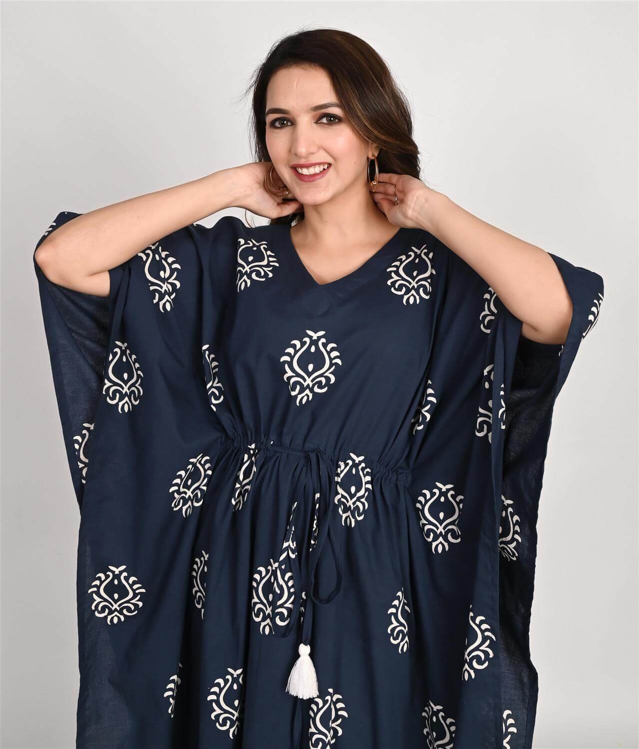 Indigo Blue Jaipuri Print Maternity Cotton Kaftan