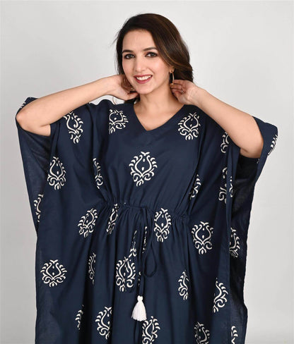 Indigo Blue Jaipuri Print Maternity Cotton Kaftan