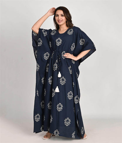 Indigo Blue Jaipuri Print Maternity Cotton Kaftan