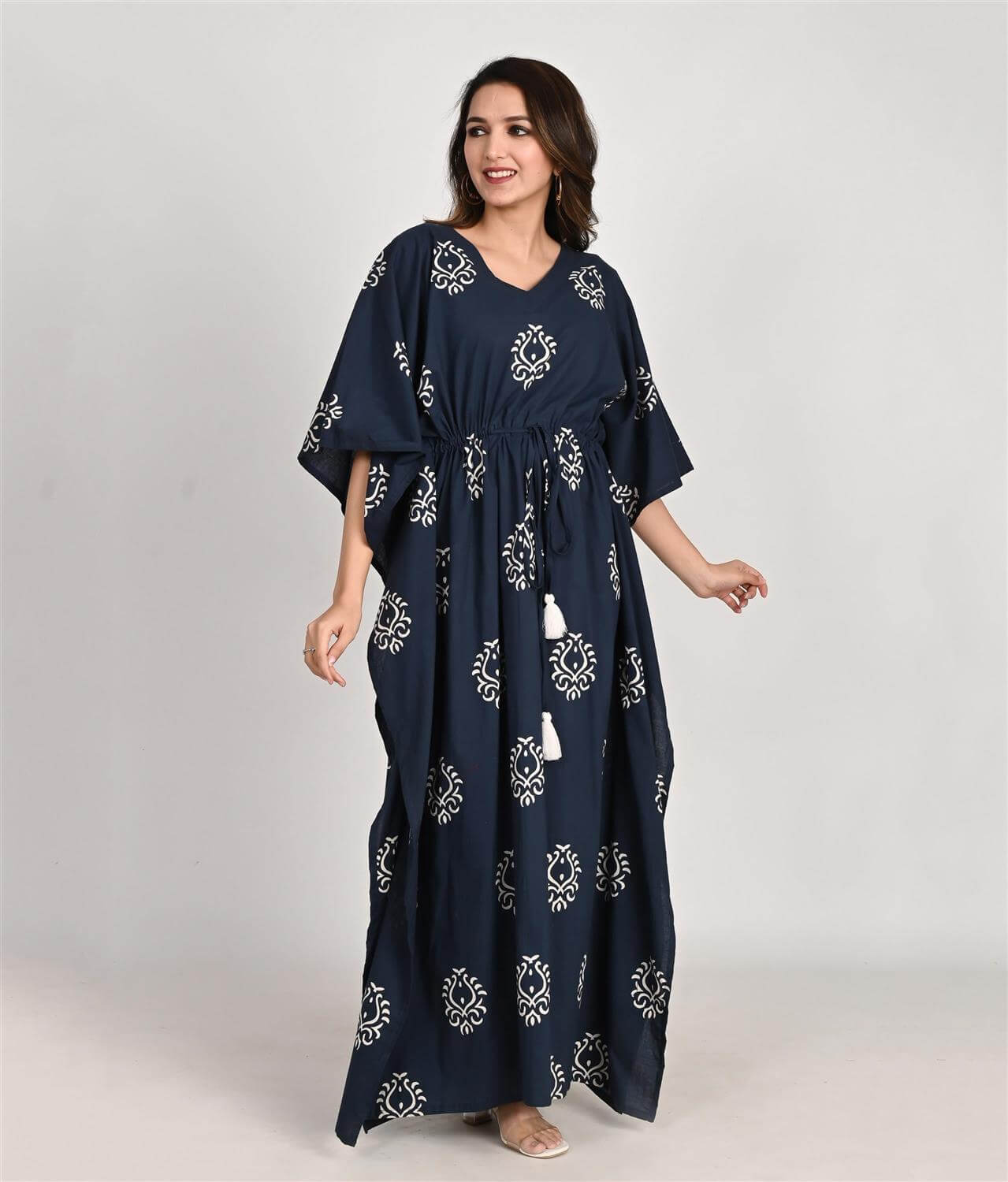 Indigo Blue Jaipuri Print Maternity Cotton Kaftan