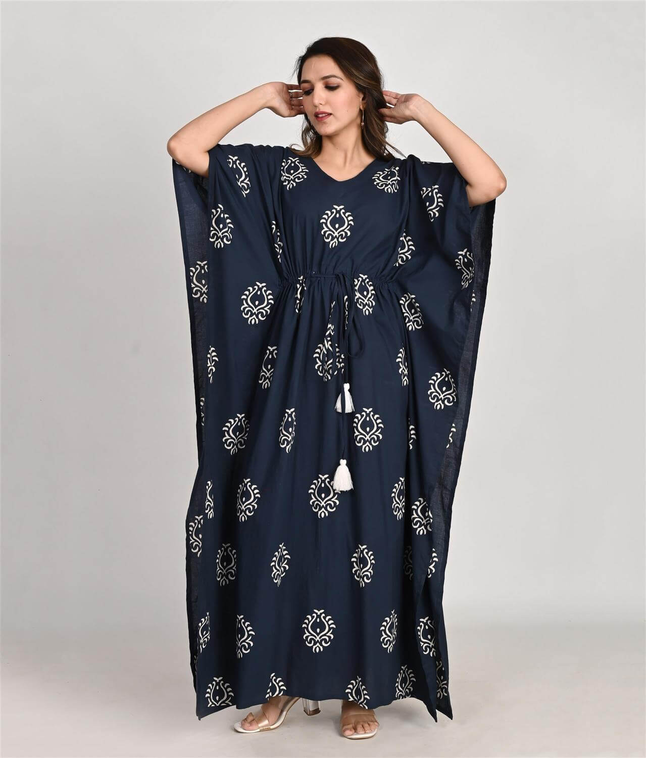 Indigo Blue Jaipuri Print Maternity Cotton Kaftan