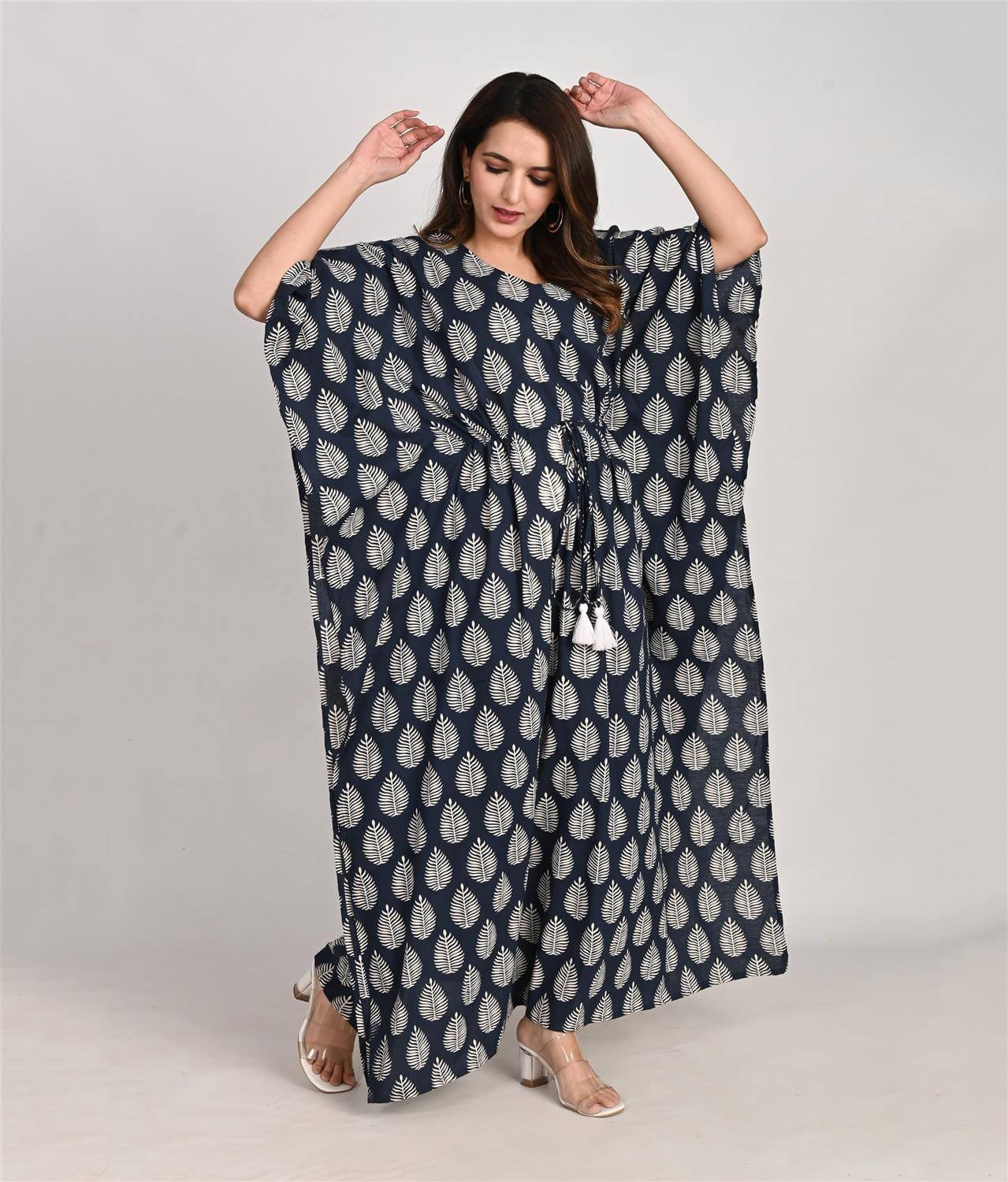 Floral Printed Blue Cotton Kaftan