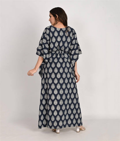 Floral Printed Blue Cotton Kaftan