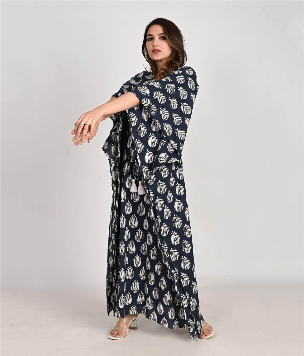 Floral Printed Blue Cotton Kaftan