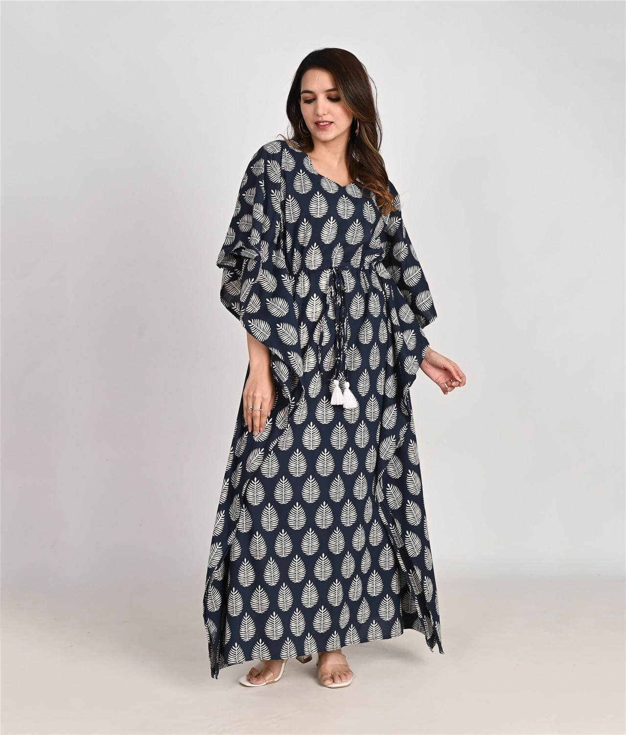 Floral Printed Blue Cotton Kaftan
