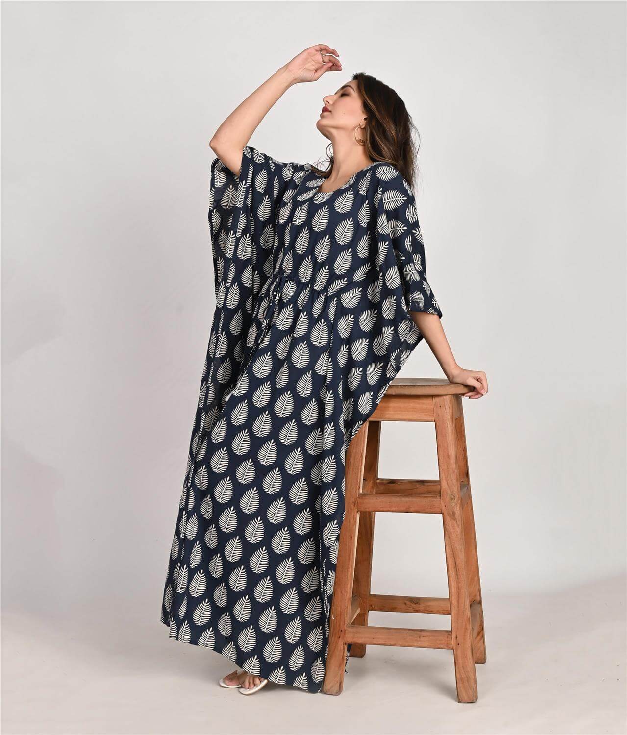 Floral Printed Blue Cotton Kaftan