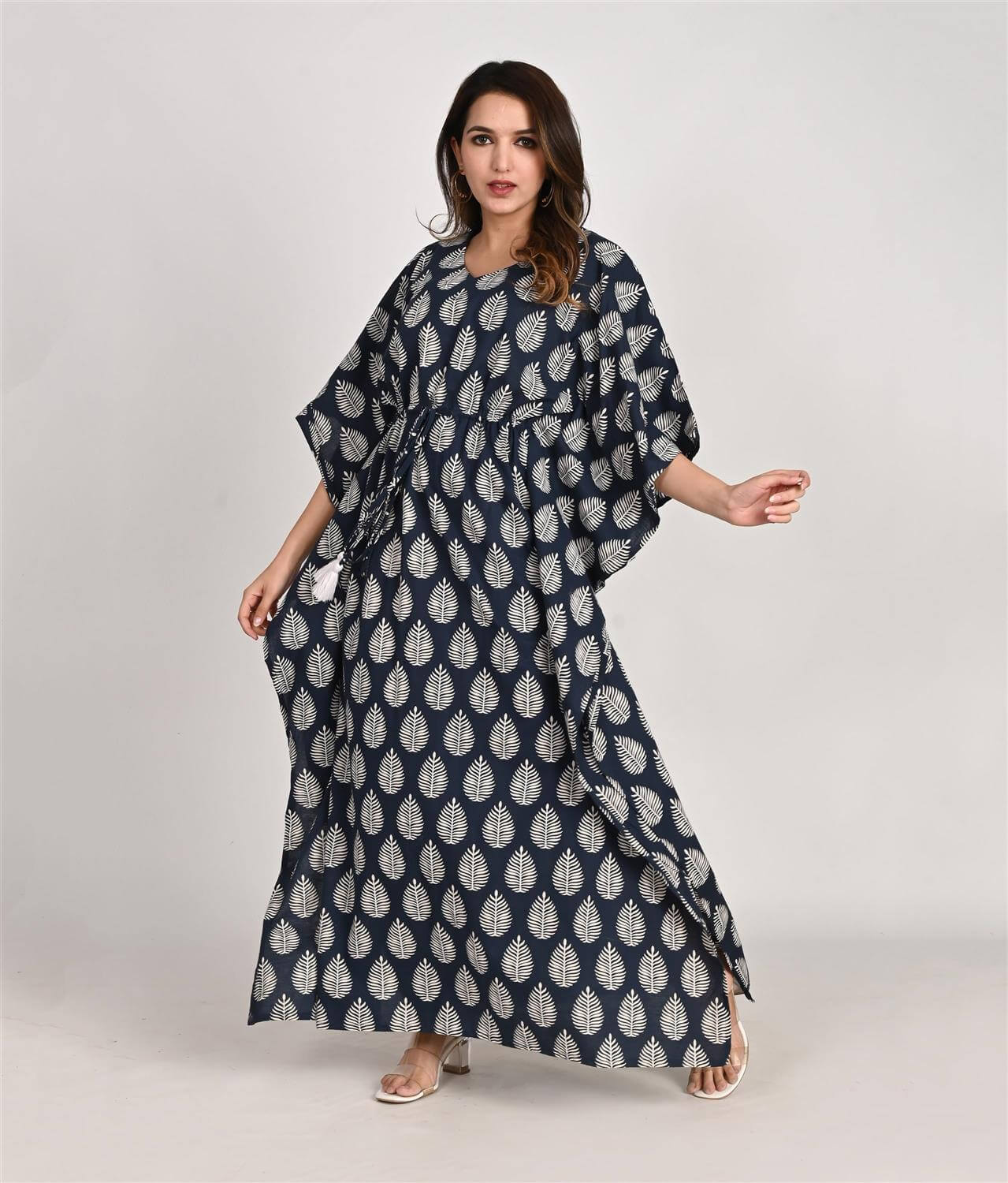 Floral Printed Blue Cotton Kaftan