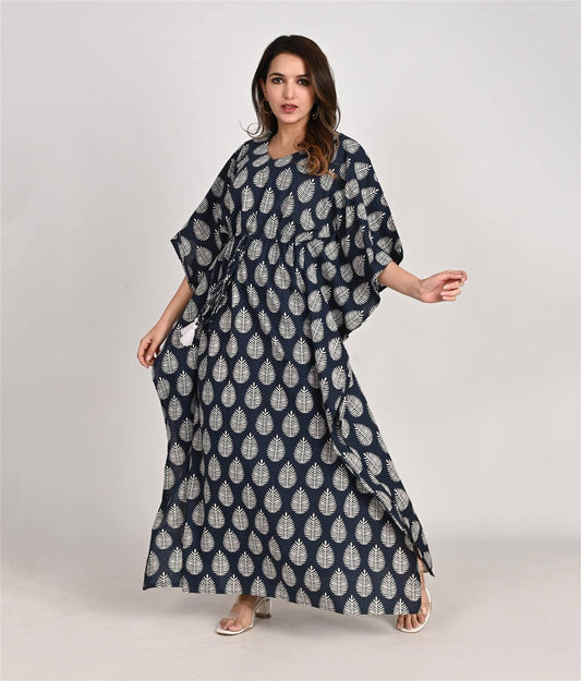 Floral Printed Blue Cotton Kaftan