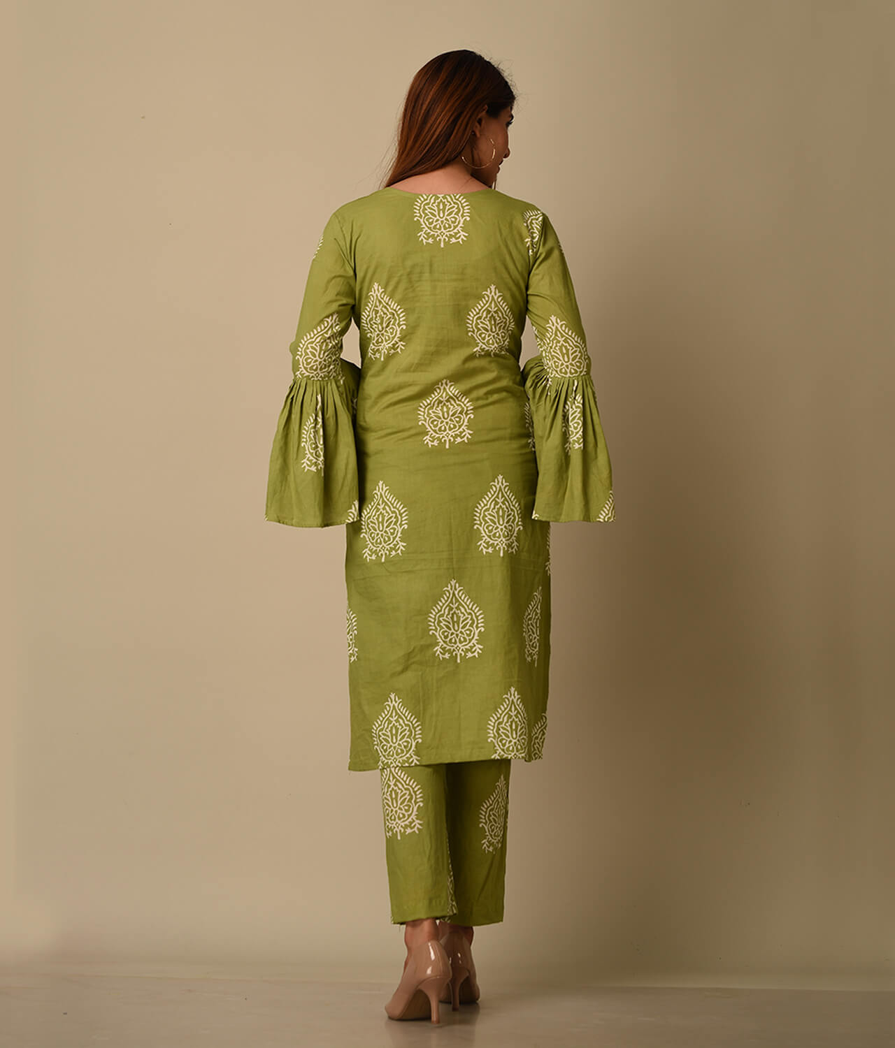 Green Floral Printed Cotton Suit Set
