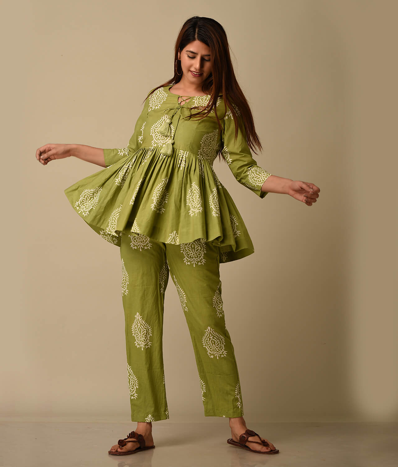 Green Floral Printed Cotton Co-ord Set