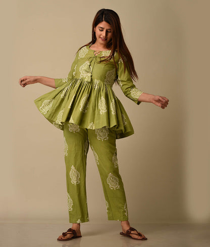 Green Floral Printed Cotton Co-ord Set
