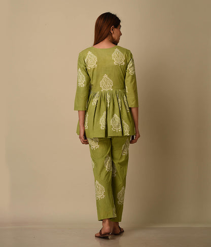 Green Floral Printed Cotton Co-ord Set