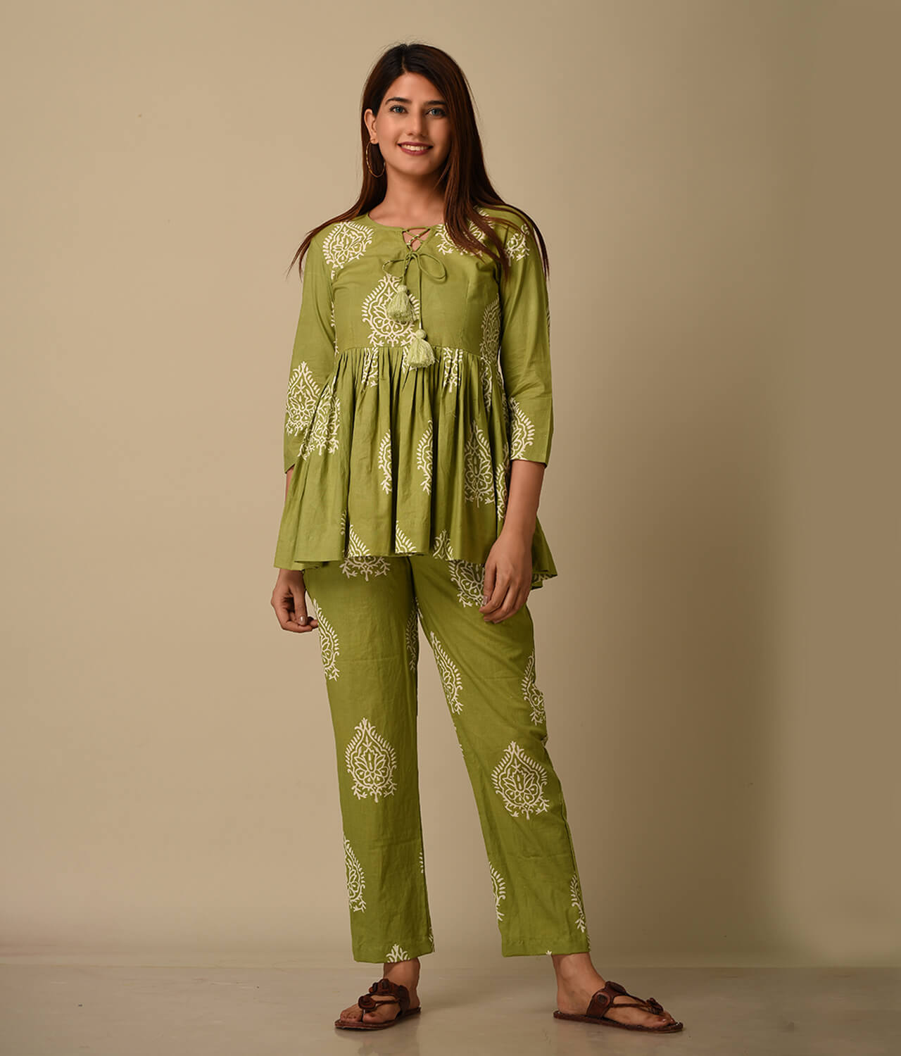 Green Floral Printed Cotton Co-ord Set