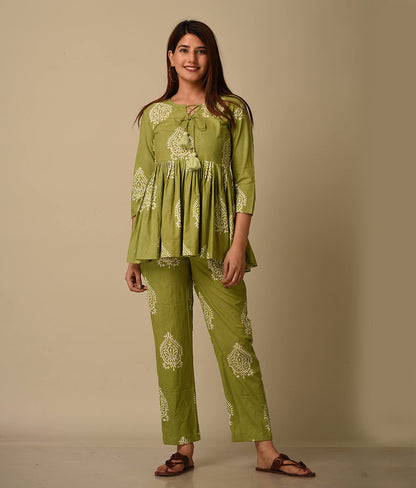 Green Floral Printed Cotton Co-ord Set