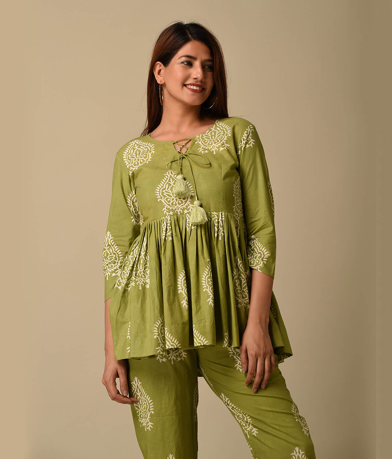 Green Floral Printed Cotton Co-ord Set