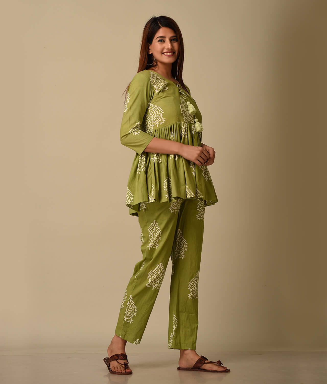 Green Floral Printed Cotton Co-ord Set