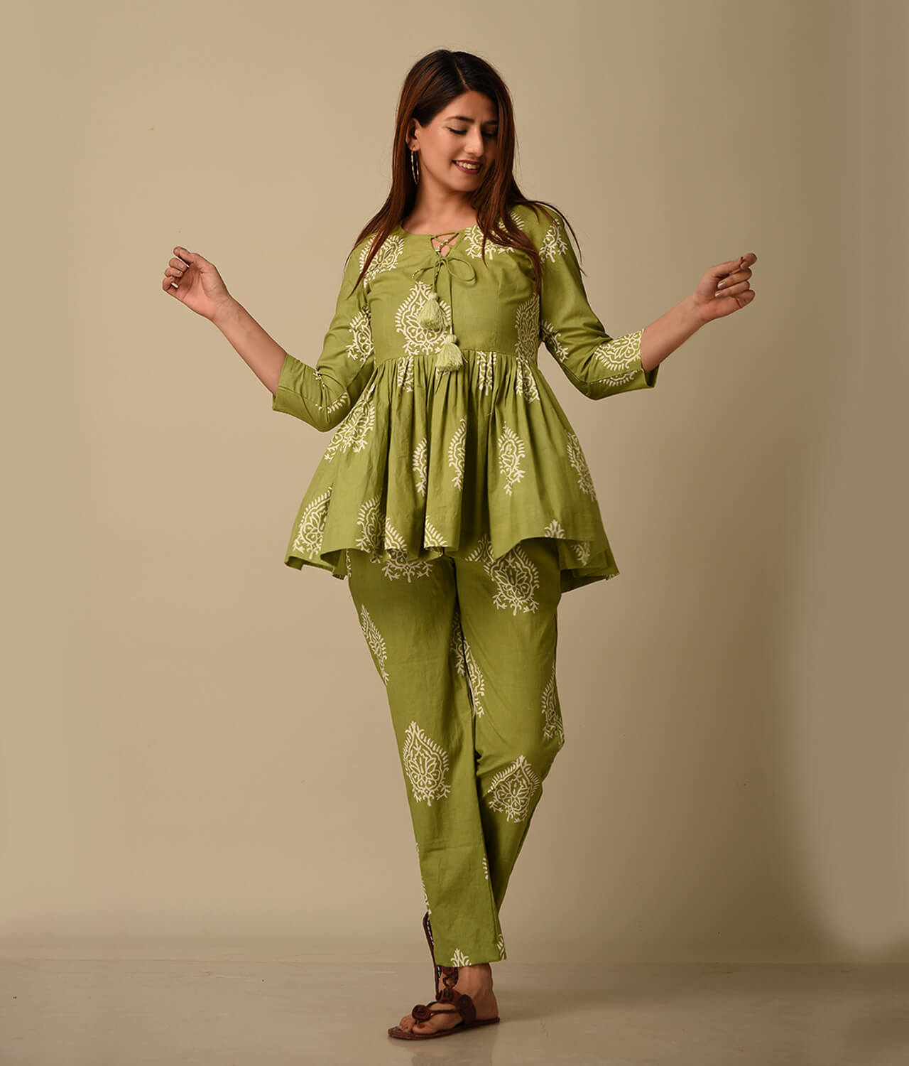 Green Floral Printed Cotton Co-ord Set