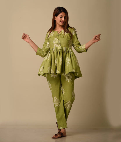 Green Floral Printed Cotton Co-ord Set