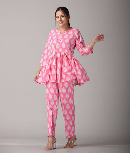 Pink Floral Printed Cotton Co-ord Set