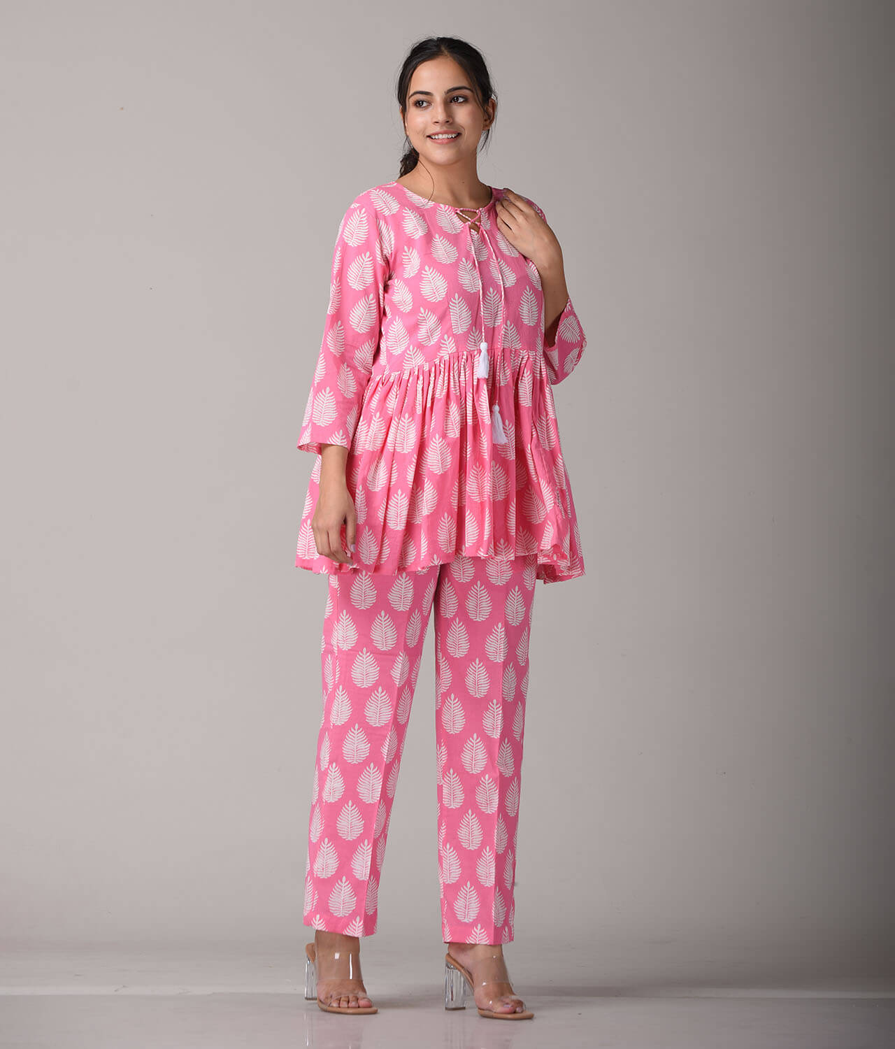 Pink Floral Printed Cotton Co-ord Set