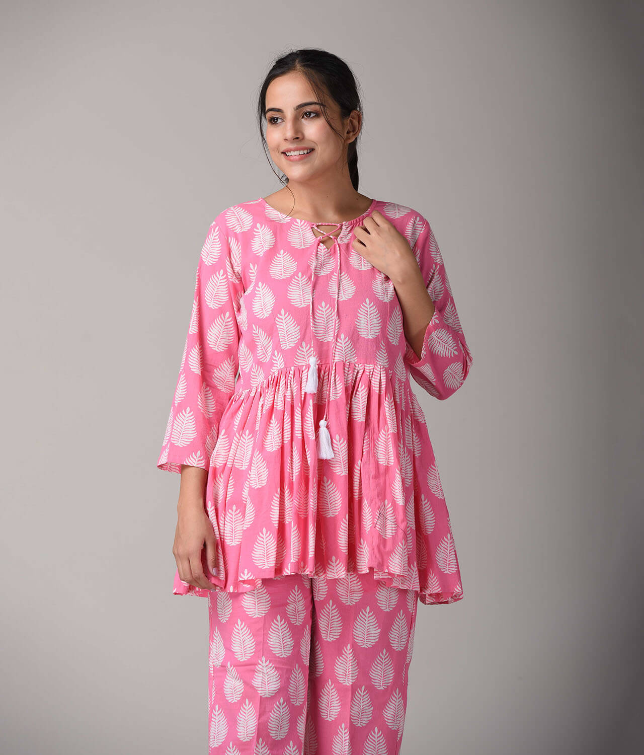 Pink Floral Printed Cotton Co-ord Set