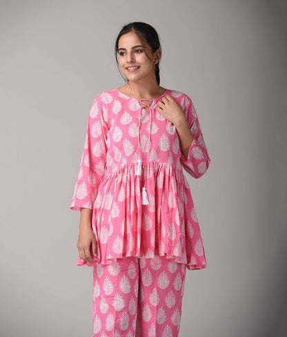 Pink Floral Printed Cotton Co-ord Set
