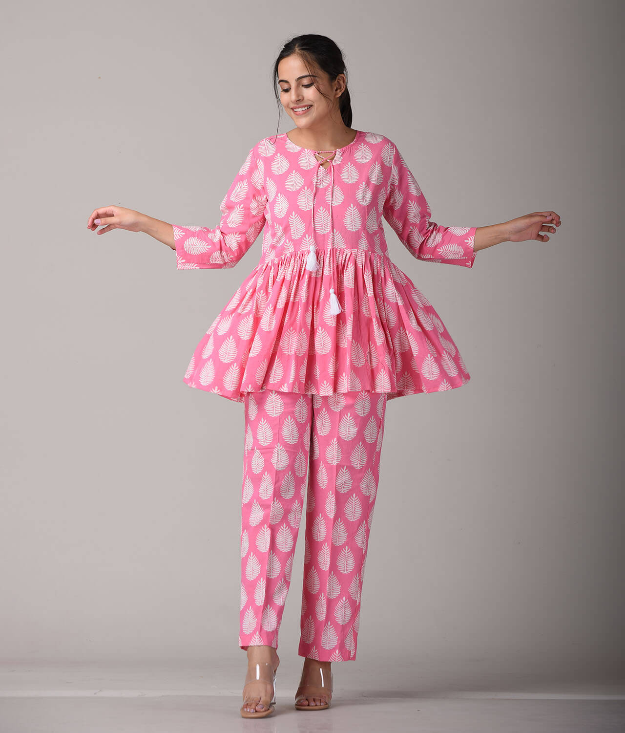 Pink Floral Printed Cotton Co-ord Set