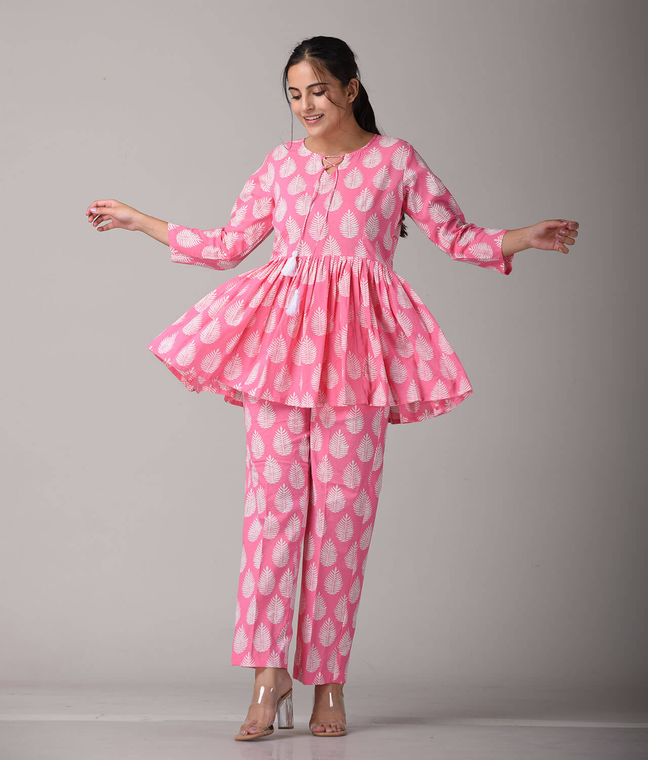 Pink Floral Printed Cotton Co-ord Set