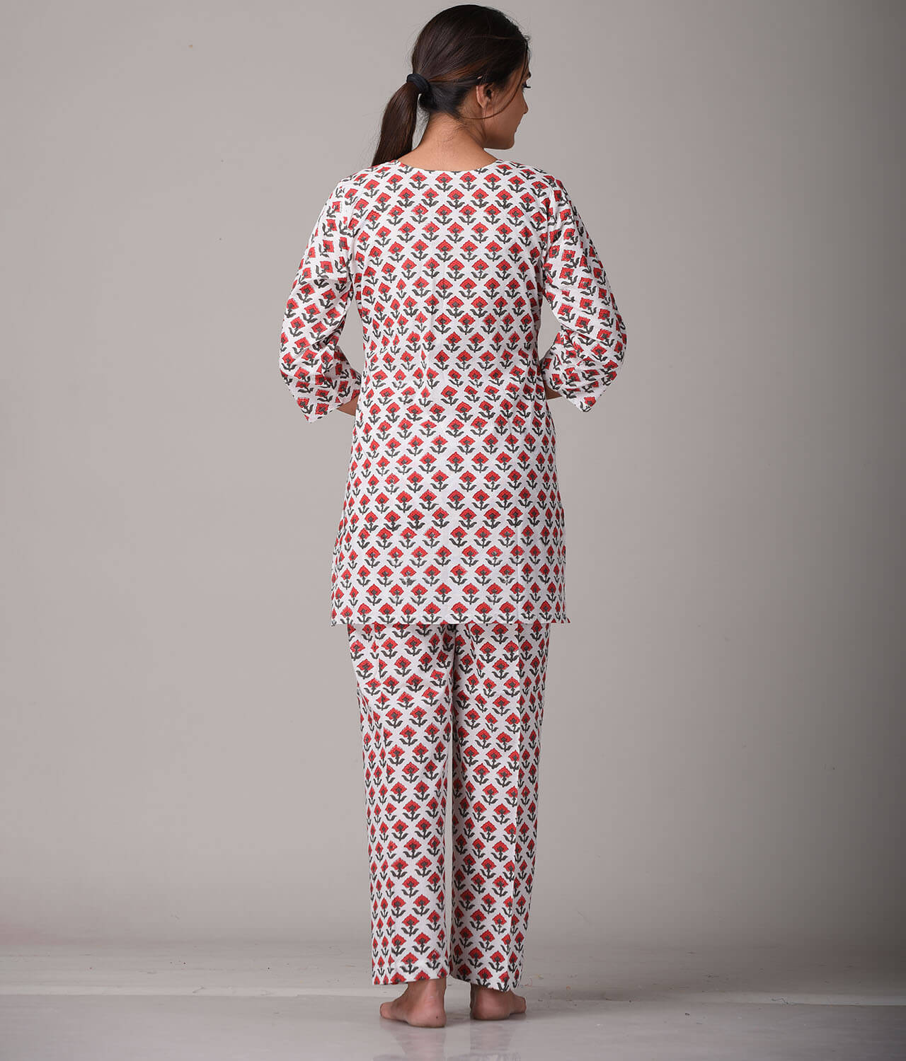 100% Cotton Red top with Pant Palazzo Night Suit Set