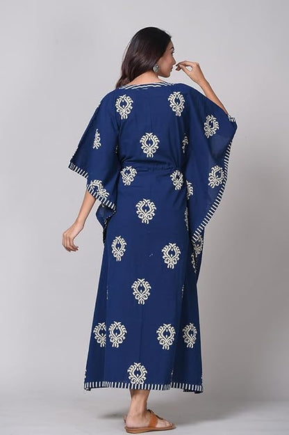 Indigo Blue Jaipuri Print Maternity Cotton Kaftan